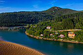 Aerial view of Gernika estuary, Urdaibai Biosphere Reserve, Sukarrieta, Biscay, Basque Country, Euskadi, Euskal Herria, Spain, Europe.