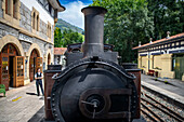 Alter Dampfzugwagen von Azpeitia im Baskischen Eisenbahnmuseum, einem der bedeutendsten seiner Art in Europa. Eisenbahngeschichte von Euskadi in Azpeitia, Gipuzkoa, Euskadi, Baskenland, Spanien.