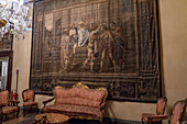 Renaissance furniture & a tapestry in the Palazzo Medici Riccardi, Florence, Italy.