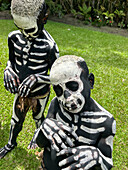 The Skeleton Men from the Omo Bugamo tribe of Papua New Guinea paint their bodies with black and white paint emulating the human skeleton, Chimbu Province, Papua New Guinea