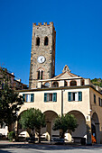 The 15th Century bell tower of the Church of St. John the Baptist in Monterosso al Mare, Cinque Terre, Italy.