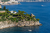 A Saracen tower on a headland of Conca dei Marini on the Amalfi Coast of Italy.