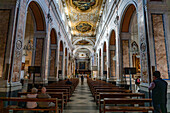 The nave of the Cathedral of Saints Philip and James in Sorrento, Italy.