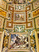 Ornate ceiling of the Gallery of Maps in the Vatican Museums, Vatican City, Rome, Italy.