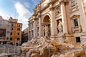 The Trevi Fountain on the rear of the Palazzo Poli in the Piazza di Trevi in Rome, Italy. The fountain is undergoing restoration in this image.