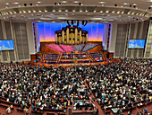 Attendees after the General Conference of Church of Jesus Christ of Latter-day Saints in the Conference Center in Salt Lake City, Utah.