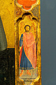 Detail from the frame of the Madonna of the Girdle by Manzini in the Accademia Gallery in Florence, Italy. Depicted is St. Sebastian.