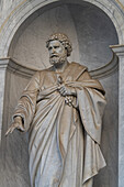 Statue of St. Peter on the portico of the Basilica of St. Paul Outside the Walls, Rome, Italy.