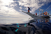 Visayan Sea off Malapascua Island, Philippines. Dive boats in an early morning dive