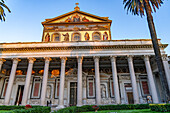 The portico of the narthex and facade of the Basilica of St. Paul Outside the Walls, Rome, Italy.