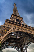 Close up of the intricate Eiffel Tower wrought iron lattice work , The Eiffel Tower is the most visited paid monument in the world , Paris ,France