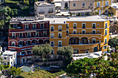 View of the hillside resort town of Positano on the Amalfi Coast in Italy.