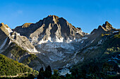 A view of the marble quarries of the Fantiscitti Basin near Carrara, Italy.