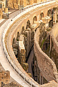 Detail of the hypogeum or basement tunnels under the arena floor of the Roman Colosseum in Rome, Italy.