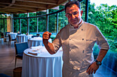 Portrait of the starred michelin chef Martín Berasategui in his restaurant in Lasarte (near San Sebastián), Gipuzkoa, Basque country, Euskadi, Spain.