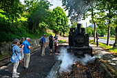 Alter Dampfzugwagen von Azpeitia im Baskischen Eisenbahnmuseum, einem der bedeutendsten seiner Art in Europa. Eisenbahngeschichte von Euskadi in Azpeitia, Gipuzkoa, Euskadi, Baskenland, Spanien.