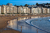 Landscape view over Playa de La Concha beach in San Sebastian, Gipuzkoa, Donostia San Sebastian city, north of Spain, Euskadi, Euskaerria, Spain.