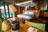 Luxury water villas of Six Senses Laamu maldives luxury resort villas, Laamu Atoll region Maldives