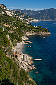 A Saracen tower on a beach of Conca dei Marini on the Amalfi Coast of Italy.