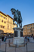 Equestrian statue of Cosimo I de' Medici on the Piazza della Signoria in the historic center of Florence, Italy.