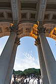 Detail under the arches of the loggia in front of the Basilica of St. Paul Outside the Walls, Rome, Italy.