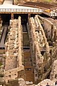 Detail of the hypogeum or basement tunnels under the arena floor of the Roman Colosseum in Rome, Italy.