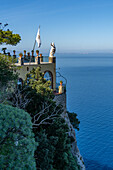 A statue of Augustus Caesar on a cliff-top patio at the Hotel Augustus Caesar in Anacapri, Capri, Italy.