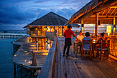 Over water restaurant of Six Senses Laamu maldives luxury resort villas, Laamu Atoll region Maldives