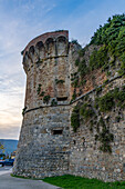 Fortified tower on the city wall of the medieval city of San Gimignano, Italy.