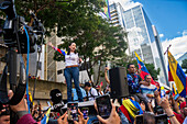 The leader of the opposition Maria Corina Machado, appears at the rally of the opposition called by her, in the streets of Caracas.