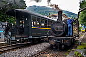 Azpeitia old steam train car in the Basque Railway Museum one of the most important of its kind in Europe. Railway history of Euskadi in Azpeitia, Gipuzkoa, Euskadi, Basque country, Spain.