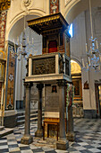 The pulpit on the side of the nave of the Duomo of Amalfi, the Cathedral of Saint Andrew, in Amalfi, Italy.