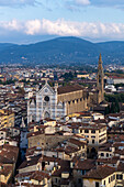 View of the Basilica of Santa Croce from the tower of the Palazzo Vecchio in Florence, Italy.