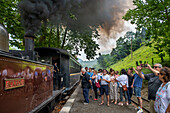 Alter Dampfzugwagen von Azpeitia im Baskischen Eisenbahnmuseum, einem der bedeutendsten seiner Art in Europa. Eisenbahngeschichte von Euskadi in Azpeitia, Gipuzkoa, Euskadi, Baskenland, Spanien.