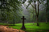 Lookout of the three crosses and the sanctuary of Saint Anthony of Urkiola in the heart of the Urkiola Natural Park in the Basque Country, Spain