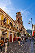 People on the Corso Italia, a pedestrian street in the historic center of Sorrento, Italy.