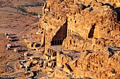 Street of Facades, Tombs of Petra, Jordan. The Corinthian Tomb and the Palace Tomb of the Royal Tombs in the rock city of Petra. The Urn Tomb of the Royal Tombs in the rock city of Petra