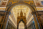 The Gothic-style ciborium in the Basilica of St. Paul Outside the Walls, Rome, Italy. Created by Arnolfo di Cambio and completed in 1285 A.D.