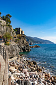 The Aurora Tower, a medieval tower in Monterosso al Mare, Cinque Terre, Italy.