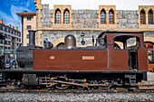 Alter Dampfzugwagen von Azpeitia im Baskischen Eisenbahnmuseum, einem der bedeutendsten seiner Art in Europa. Eisenbahngeschichte von Euskadi in Azpeitia, Gipuzkoa, Euskadi, Baskenland, Spanien.