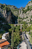 The road bridge above Marina di Praia, a resort area in the commune of Praiano on the Amalfi Coast of Italy.