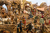 A presepe or Neapolitan creche or nativity scene in the Cathedral of Saints Phililp and James in Sorrento, Italy.