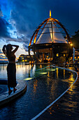 Pool and restaurant of The Ritz-Carlton Langkawi luxury hotel in Langkawi, Malaysia.