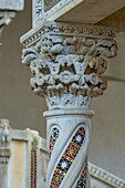 Detail of the elaborate 13th Century Gospel Pulpit in the nave of the Ravello Duomo in Ravello, Italy.