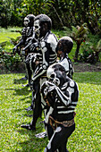 The Skeleton Men from the Omo Bugamo tribe of Papua New Guinea paint their bodies with black and white paint emulating the human skeleton, Chimbu Province, Papua New Guinea