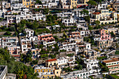 View of the hillside resort town of Positano on the Amalfi Coast in Italy.