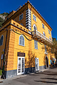 A colorful building in the Fegina or new town area of Monterosso al Mare, Cinque Terre, Italy.