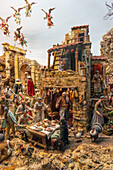 A presepe or Neapolitan creche or nativity scene in the Cathedral of Saints Phililp and James in Sorrento, Italy.