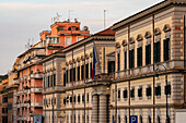 The Celio Miltary Hospital in Rome, Italy, foreground, with apartment buildings at left.