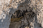 Stalactites in the White Grotto in the limestone cliffs of the coast of the island of Capri, Italy.